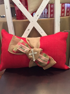 RED CHRISTMAS PILLOW WITH CROSS